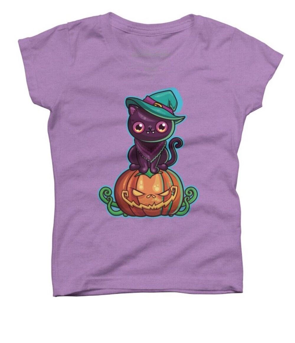 Girl's Design By Humans Ferociously Cute Halloween Witch Kitty Cat Sz S NWOT